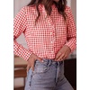image:imagePRETTYGARDEN Womens Long Sleeve Button Down Shirts  Soft Cotton Fabric Fashion Plaid Shirt Basic Collared V Neck Work Business Casual Blouses 2026 Fall Trendy OutfitsPlaid Brilliant Red White