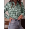 image:imagePRETTYGARDEN Womens Long Sleeve Button Down Shirts  Soft Cotton Fabric Fashion Plaid Shirt Basic Collared V Neck Work Business Casual Blouses 2026 Fall Trendy OutfitsPlaid Dark Green White