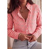 image:imagePRETTYGARDEN Womens Long Sleeve Button Down Shirts  Soft Cotton Fabric Fashion Plaid Shirt Basic Collared V Neck Work Business Casual Blouses 2026 Fall Trendy OutfitsPlaid Brilliant Red White