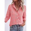 image:imagePRETTYGARDEN Womens Long Sleeve Button Down Shirts  Soft Cotton Fabric Fashion Plaid Shirt Basic Collared V Neck Work Business Casual Blouses 2026 Fall Trendy OutfitsPlaid Brilliant Red White