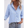 image:imagePRETTYGARDEN Womens Long Sleeve Button Down Shirts  Soft Cotton Fabric Fashion Plaid Shirt Basic Collared V Neck Work Business Casual Blouses 2026 Fall Trendy OutfitsPlaid Light Blue White