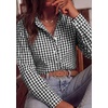 image:imagePRETTYGARDEN Womens Long Sleeve Button Down Shirts  Soft Cotton Fabric Fashion Plaid Shirt Basic Collared V Neck Work Business Casual Blouses 2026 Fall Trendy OutfitsPlaid Black White