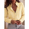 image:imagePRETTYGARDEN Womens Long Sleeve Button Down Shirts  Soft Cotton Fabric Fashion Plaid Shirt Basic Collared V Neck Work Business Casual Blouses 2026 Fall Trendy OutfitsPlaid Yellow White
