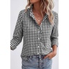 image:imagePRETTYGARDEN Womens Long Sleeve Button Down Shirts  Soft Cotton Fabric Fashion Plaid Shirt Basic Collared V Neck Work Business Casual Blouses 2026 Fall Trendy OutfitsPlaid Black White