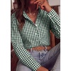 image:imagePRETTYGARDEN Womens Long Sleeve Button Down Shirts  Soft Cotton Fabric Fashion Plaid Shirt Basic Collared V Neck Work Business Casual Blouses 2026 Fall Trendy OutfitsPlaid Dark Green White