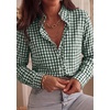 image:imagePRETTYGARDEN Womens Long Sleeve Button Down Shirts  Soft Cotton Fabric Fashion Plaid Shirt Basic Collared V Neck Work Business Casual Blouses 2026 Fall Trendy OutfitsPlaid Dark Green White