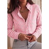 image:imagePRETTYGARDEN Womens Long Sleeve Button Down Shirts  Soft Cotton Fabric Fashion Plaid Shirt Basic Collared V Neck Work Business Casual Blouses 2026 Fall Trendy OutfitsPlaid Pink White