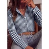 image:imagePRETTYGARDEN Womens Long Sleeve Button Down Shirts  Soft Cotton Fabric Fashion Plaid Shirt Basic Collared V Neck Work Business Casual Blouses 2026 Fall Trendy OutfitsPlaid Navy White
