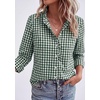 image:imagePRETTYGARDEN Womens Long Sleeve Button Down Shirts  Soft Cotton Fabric Fashion Plaid Shirt Basic Collared V Neck Work Business Casual Blouses 2026 Fall Trendy OutfitsPlaid Dark Green White