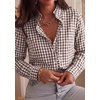 image:imagePRETTYGARDEN Womens Long Sleeve Button Down Shirts  Soft Cotton Fabric Fashion Plaid Shirt Basic Collared V Neck Work Business Casual Blouses 2026 Fall Trendy OutfitsPlaid Brown White