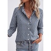 image:imagePRETTYGARDEN Womens Long Sleeve Button Down Shirts  Soft Cotton Fabric Fashion Plaid Shirt Basic Collared V Neck Work Business Casual Blouses 2026 Fall Trendy OutfitsPlaid Navy White