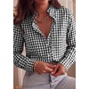 image:imagePRETTYGARDEN Womens Long Sleeve Button Down Shirts  Soft Cotton Fabric Fashion Plaid Shirt Basic Collared V Neck Work Business Casual Blouses 2026 Fall Trendy OutfitsPlaid Black White