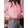image:imagePRETTYGARDEN Womens Long Sleeve Button Down Shirts  Soft Cotton Fabric Fashion Plaid Shirt Basic Collared V Neck Work Business Casual Blouses 2026 Fall Trendy OutfitsPlaid Pink White