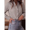 image:imagePRETTYGARDEN Womens Long Sleeve Button Down Shirts  Soft Cotton Fabric Fashion Plaid Shirt Basic Collared V Neck Work Business Casual Blouses 2026 Fall Trendy OutfitsPlaid Brown White