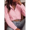 image:imagePRETTYGARDEN Womens Long Sleeve Button Down Shirts  Soft Cotton Fabric Fashion Plaid Shirt Basic Collared V Neck Work Business Casual Blouses 2026 Fall Trendy OutfitsPlaid Pink White