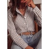 image:imagePRETTYGARDEN Womens Long Sleeve Button Down Shirts  Soft Cotton Fabric Fashion Plaid Shirt Basic Collared V Neck Work Business Casual Blouses 2026 Fall Trendy OutfitsPlaid Brown White