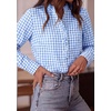 image:imagePRETTYGARDEN Womens Long Sleeve Button Down Shirts  Soft Cotton Fabric Fashion Plaid Shirt Basic Collared V Neck Work Business Casual Blouses 2026 Fall Trendy OutfitsPlaid Light Blue White