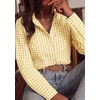 image:imagePRETTYGARDEN Womens Long Sleeve Button Down Shirts  Soft Cotton Fabric Fashion Plaid Shirt Basic Collared V Neck Work Business Casual Blouses 2026 Fall Trendy OutfitsPlaid Yellow White