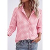 image:imagePRETTYGARDEN Womens Long Sleeve Button Down Shirts  Soft Cotton Fabric Fashion Plaid Shirt Basic Collared V Neck Work Business Casual Blouses 2026 Fall Trendy OutfitsPlaid Pink White