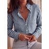 image:imagePRETTYGARDEN Womens Long Sleeve Button Down Shirts  Soft Cotton Fabric Fashion Plaid Shirt Basic Collared V Neck Work Business Casual Blouses 2026 Fall Trendy OutfitsPlaid Navy White