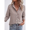 image:imagePRETTYGARDEN Womens Long Sleeve Button Down Shirts  Soft Cotton Fabric Fashion Plaid Shirt Basic Collared V Neck Work Business Casual Blouses 2026 Fall Trendy OutfitsPlaid Brown White