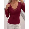 image:imagePRETTYGARDEN Womens Long Sleeve Shirts Cute Lace V Neck Tops  Trendy Going Out Crop Top Sexy Stretchy Fitted Blouses 2026 Fall Clothes Lightweight Winter Undershirts Tees Base LayerBurgundy
