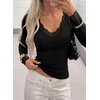 image:imagePRETTYGARDEN Womens Long Sleeve Shirts Cute Lace V Neck Tops  Trendy Going Out Crop Top Sexy Stretchy Fitted Blouses 2026 Fall Clothes Lightweight Winter Undershirts Tees Base LayerBlack