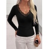 image:imagePRETTYGARDEN Womens Long Sleeve Shirts Cute Lace V Neck Tops  Trendy Going Out Crop Top Sexy Stretchy Fitted Blouses 2026 Fall Clothes Lightweight Winter Undershirts Tees Base LayerBlack