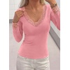 image:imagePRETTYGARDEN Womens Long Sleeve Shirts Cute Lace V Neck Tops  Trendy Going Out Crop Top Sexy Stretchy Fitted Blouses 2026 Fall Clothes Lightweight Winter Undershirts Tees Base LayerPink