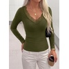 image:imagePRETTYGARDEN Womens Long Sleeve Shirts Cute Lace V Neck Tops  Trendy Going Out Crop Top Sexy Stretchy Fitted Blouses 2026 Fall Clothes Lightweight Winter Undershirts Tees Base LayerArmy Green