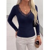 image:imagePRETTYGARDEN Womens Long Sleeve Shirts Cute Lace V Neck Tops  Trendy Going Out Crop Top Sexy Stretchy Fitted Blouses 2026 Fall Clothes Lightweight Winter Undershirts Tees Base LayerNavy Blue