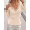 image:imagePRETTYGARDEN Womens Long Sleeve Shirts Cute Lace V Neck Tops  Trendy Going Out Crop Top Sexy Stretchy Fitted Blouses 2026 Fall Clothes Lightweight Winter Undershirts Tees Base LayerBeige