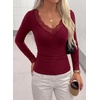 image:imagePRETTYGARDEN Womens Long Sleeve Shirts Cute Lace V Neck Tops  Trendy Going Out Crop Top Sexy Stretchy Fitted Blouses 2026 Fall Clothes Lightweight Winter Undershirts Tees Base LayerBurgundy