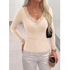image:imagePRETTYGARDEN Womens Long Sleeve Shirts Cute Lace V Neck Tops  Trendy Going Out Crop Top Sexy Stretchy Fitted Blouses 2026 Fall Clothes Lightweight Winter Undershirts Tees Base LayerBeige