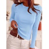 image:imagePRETTYGARDEN Womens Long Sleeve Shirts Fall Ribbed Basic Tee  Soft Stretchy Slim Fitted Tops Cute Going Out Y2K Clothes Daily Wear Business Casual Work Blouses Trendy Fashion LayeringLight Blue