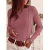 image:imagePRETTYGARDEN Womens Long Sleeve Shirts Fall Ribbed Basic Tee  Soft Stretchy Slim Fitted Tops Cute Going Out Y2K Clothes Daily Wear Business Casual Work Blouses Trendy Fashion LayeringDusty Pink