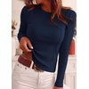 image:imagePRETTYGARDEN Womens Long Sleeve Shirts Fall Ribbed Basic Tee  Soft Stretchy Slim Fitted Tops Cute Going Out Y2K Clothes Daily Wear Business Casual Work Blouses Trendy Fashion LayeringNavy Blue