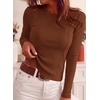 image:imagePRETTYGARDEN Womens Long Sleeve Shirts Fall Ribbed Basic Tee  Soft Stretchy Slim Fitted Tops Cute Going Out Y2K Clothes Daily Wear Business Casual Work Blouses Trendy Fashion LayeringBrown
