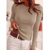 image:imagePRETTYGARDEN Womens Long Sleeve Shirts Fall Ribbed Basic Tee  Soft Stretchy Slim Fitted Tops Cute Going Out Y2K Clothes Daily Wear Business Casual Work Blouses Trendy Fashion LayeringKhaki