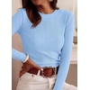 image:imagePRETTYGARDEN Womens Long Sleeve Shirts Fall Ribbed Basic Tee  Soft Stretchy Slim Fitted Tops Cute Going Out Y2K Clothes Daily Wear Business Casual Work Blouses Trendy Fashion LayeringLight Blue