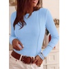 image:imagePRETTYGARDEN Womens Long Sleeve Shirts Fall Ribbed Basic Tee  Soft Stretchy Slim Fitted Tops Cute Going Out Y2K Clothes Daily Wear Business Casual Work Blouses Trendy Fashion LayeringLight Blue