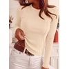 image:imagePRETTYGARDEN Womens Long Sleeve Shirts Fall Ribbed Basic Tee  Soft Stretchy Slim Fitted Tops Cute Going Out Y2K Clothes Daily Wear Business Casual Work Blouses Trendy Fashion LayeringBeige