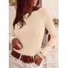 image:imagePRETTYGARDEN Womens Long Sleeve Shirts Fall Ribbed Basic Tee  Soft Stretchy Slim Fitted Tops Cute Going Out Y2K Clothes Daily Wear Business Casual Work Blouses Trendy Fashion LayeringBeige