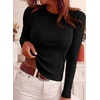 image:imagePRETTYGARDEN Womens Long Sleeve Shirts Fall Ribbed Basic Tee  Soft Stretchy Slim Fitted Tops Cute Going Out Y2K Clothes Daily Wear Business Casual Work Blouses Trendy Fashion LayeringBlack