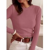 image:imagePRETTYGARDEN Womens Long Sleeve Shirts Fall Ribbed Basic Tee  Soft Stretchy Slim Fitted Tops Cute Going Out Y2K Clothes Daily Wear Business Casual Work Blouses Trendy Fashion LayeringDusty Pink