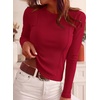 image:imagePRETTYGARDEN Womens Long Sleeve Shirts Fall Ribbed Basic Tee  Soft Stretchy Slim Fitted Tops Cute Going Out Y2K Clothes Daily Wear Business Casual Work Blouses Trendy Fashion LayeringRed