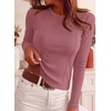 image:imagePRETTYGARDEN Womens Long Sleeve Shirts Fall Ribbed Basic Tee  Soft Stretchy Slim Fitted Tops Cute Going Out Y2K Clothes Daily Wear Business Casual Work Blouses Trendy Fashion LayeringDusty Pink