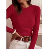 image:imagePRETTYGARDEN Womens Long Sleeve Shirts Fall Ribbed Basic Tee  Soft Stretchy Slim Fitted Tops Cute Going Out Y2K Clothes Daily Wear Business Casual Work Blouses Trendy Fashion LayeringRed