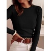 image:imagePRETTYGARDEN Womens Long Sleeve Shirts Fall Ribbed Basic Tee  Soft Stretchy Slim Fitted Tops Cute Going Out Y2K Clothes Daily Wear Business Casual Work Blouses Trendy Fashion LayeringBlack