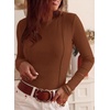 image:imagePRETTYGARDEN Womens Long Sleeve Shirts Fall Ribbed Basic Tee  Soft Stretchy Slim Fitted Tops Cute Going Out Y2K Clothes Daily Wear Business Casual Work Blouses Trendy Fashion LayeringBrown